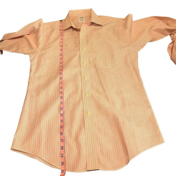 Brooks Brothers Men's Orange Striped Button-Down Shirt Size 15 - Picture 4 of 10